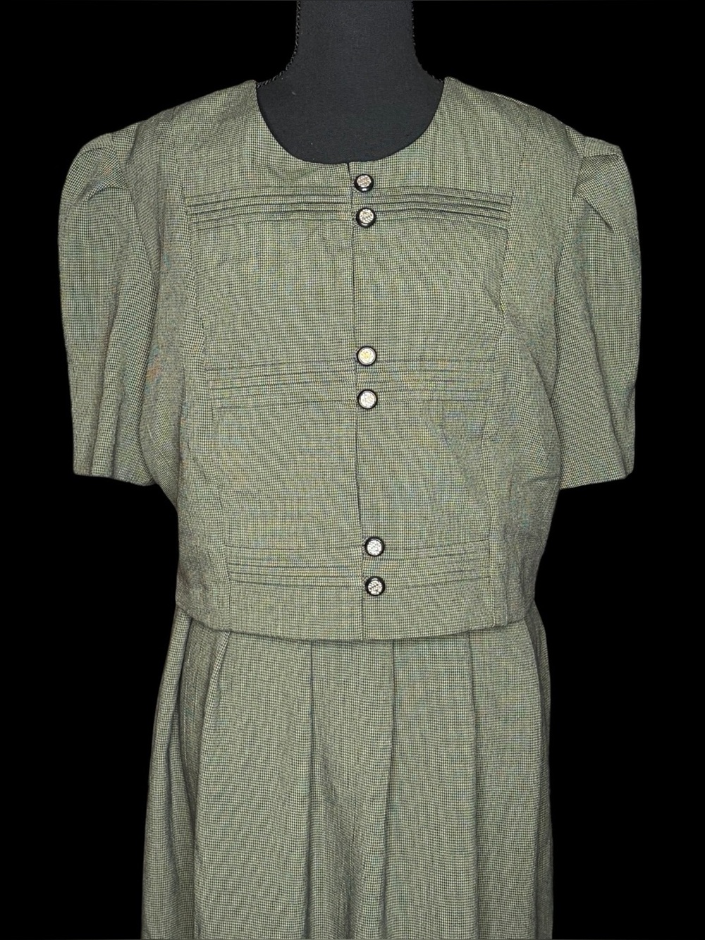 Miss Dorby Petites 90s Vtg Sage Green Pleated Cottage Teacher Apron Dress Sz 14P